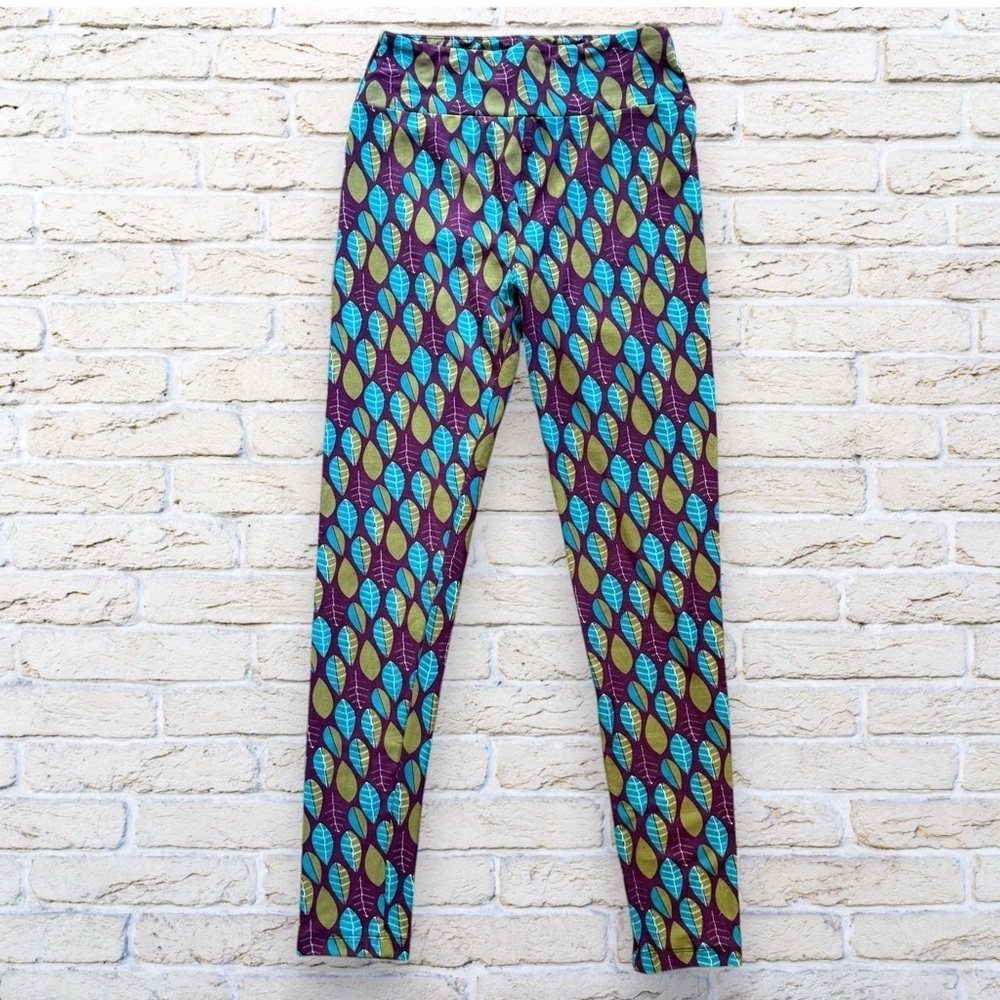 2for$15 3for$20 NEW LuLaRoe One Size Leggings - Burgundy w tan blue leaves